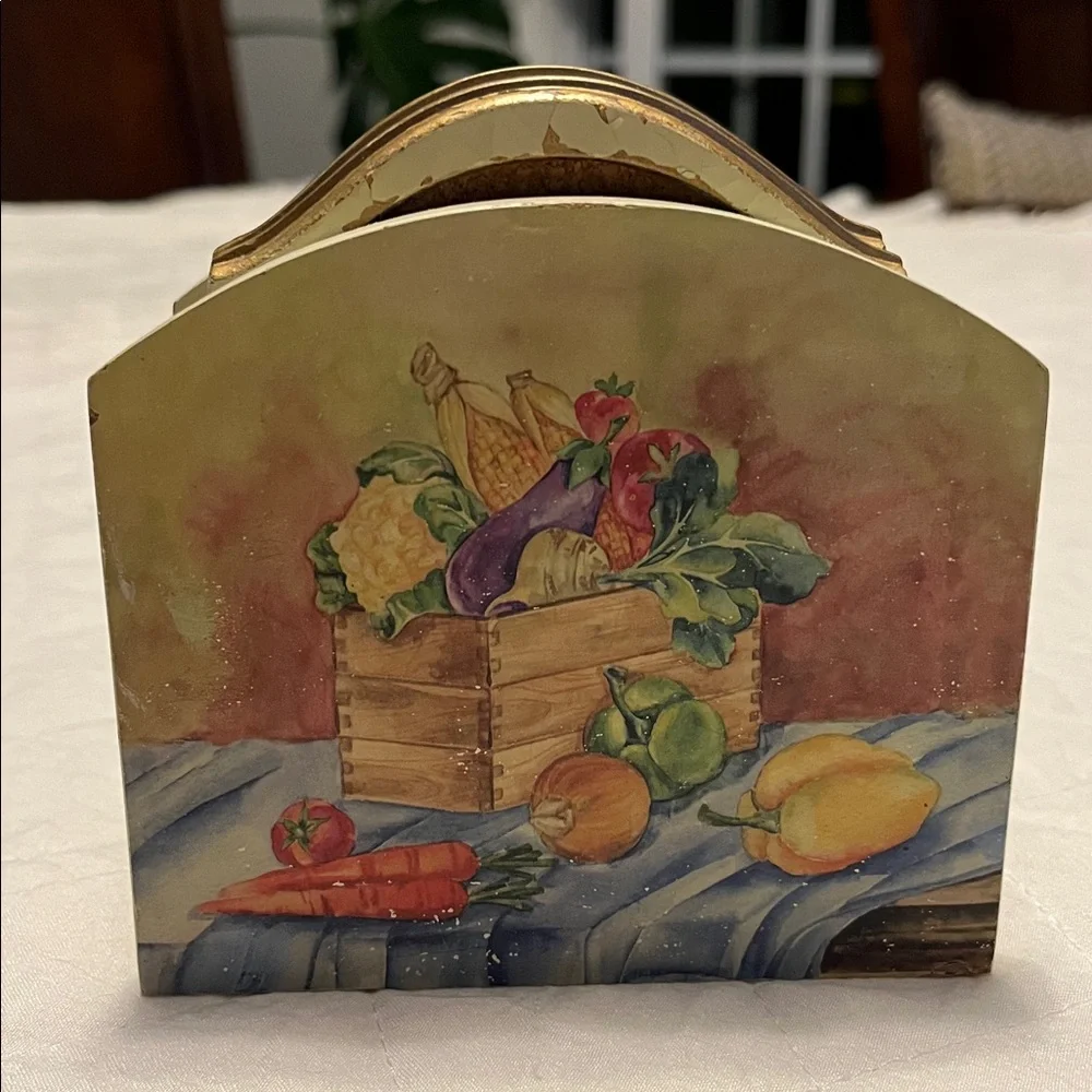 Vintage Decorative Painting Wooden Napkin Holder And Coaster Holder Set